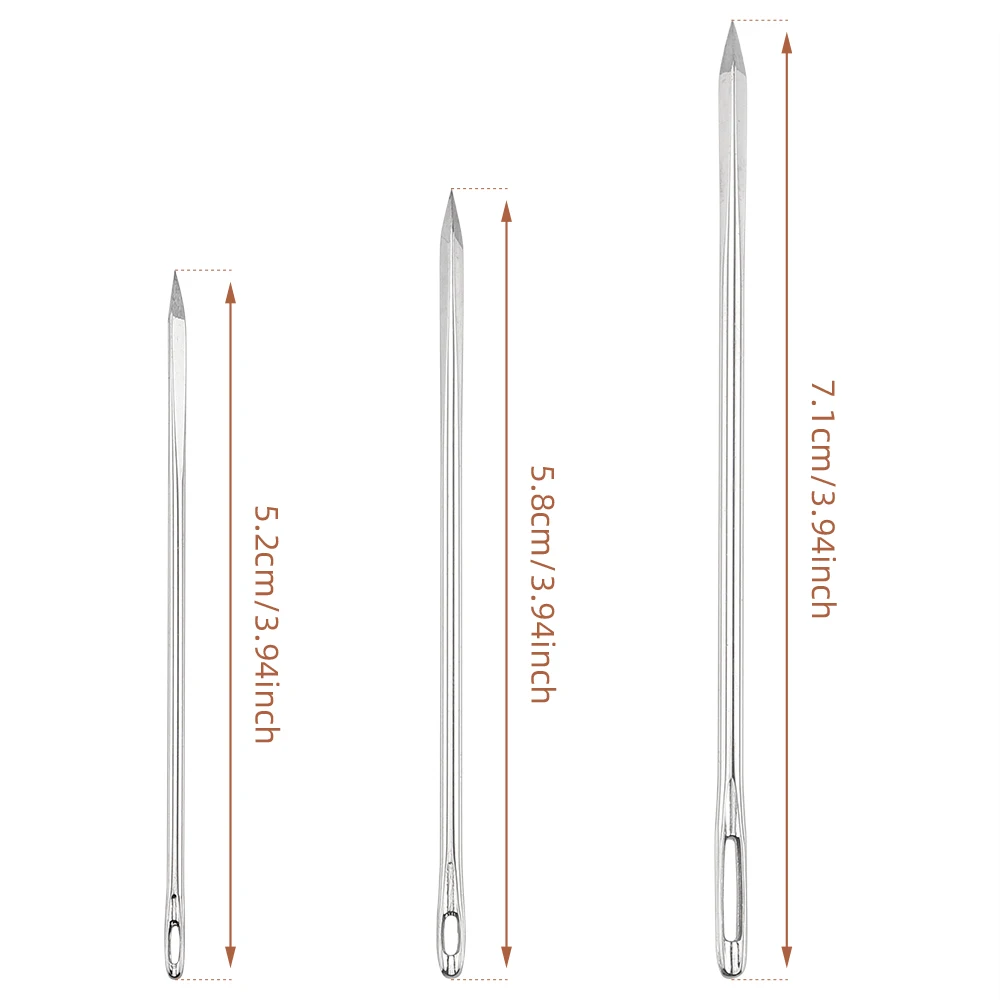 DIY Large Eye Leather Hand Sewing Needles, Triangular Diamond Tip Needle Tool for Handmade Leather Bag Belt Craft Stitching