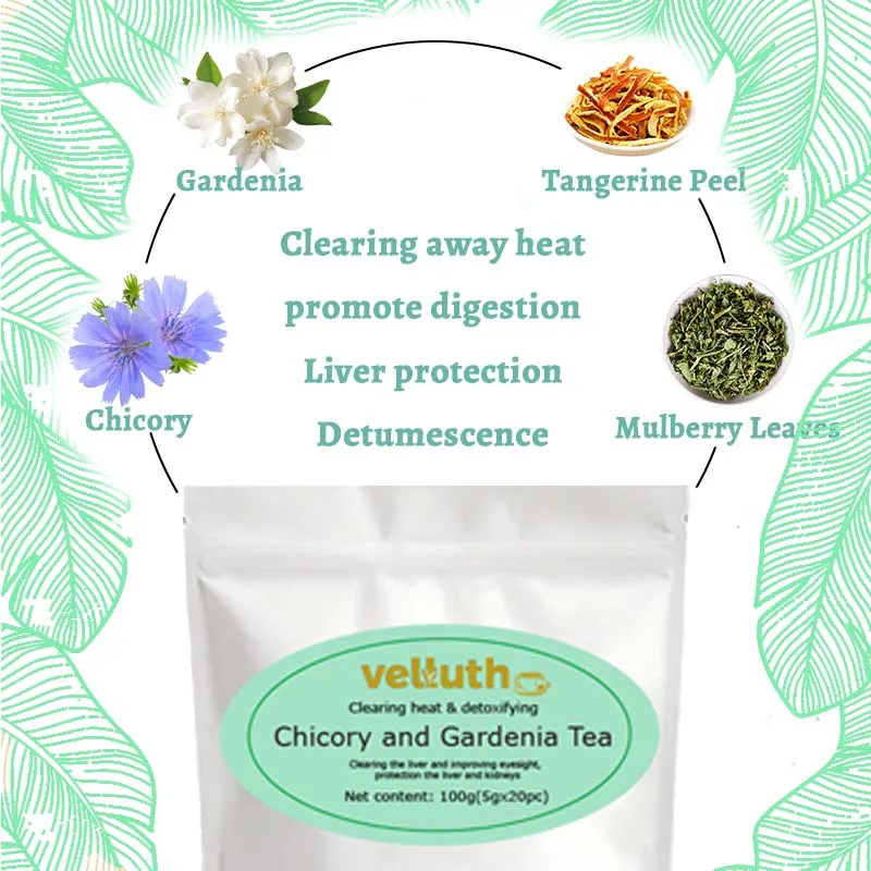 Thé chicorée Gardenia, riche en antioxydants, améliore l'immunité, sans caféine, sans sucre, végétalien, 20 paquets