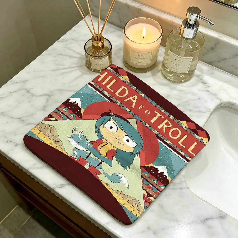 Cartoon H-Hilda Hanging Design Hand Wiping Towel, Polyester Cotton Fabric, Universal for Bathroom Kitchen