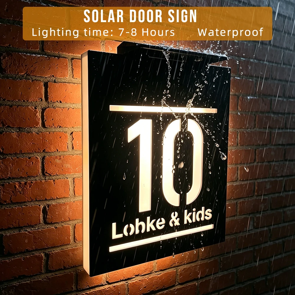 Custom Solar Door Plate Acrylic Outdoor House Number Sign LED Illuminated Personalized Address Sign Door Sign Dropshpping Gift