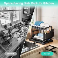 2 Tier Stainless Steel Dish Drying Rack With Drainboard Kitchen Tableware Storage Organizer 3