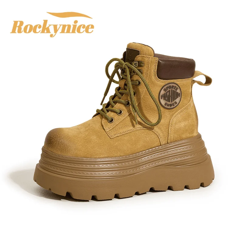 

New Autumn Women Ankle Boots 9CM Heels High Top Chunky Shoes Short Motorcycle Boots Winter Leather Sneakers Woman Botas Feminina