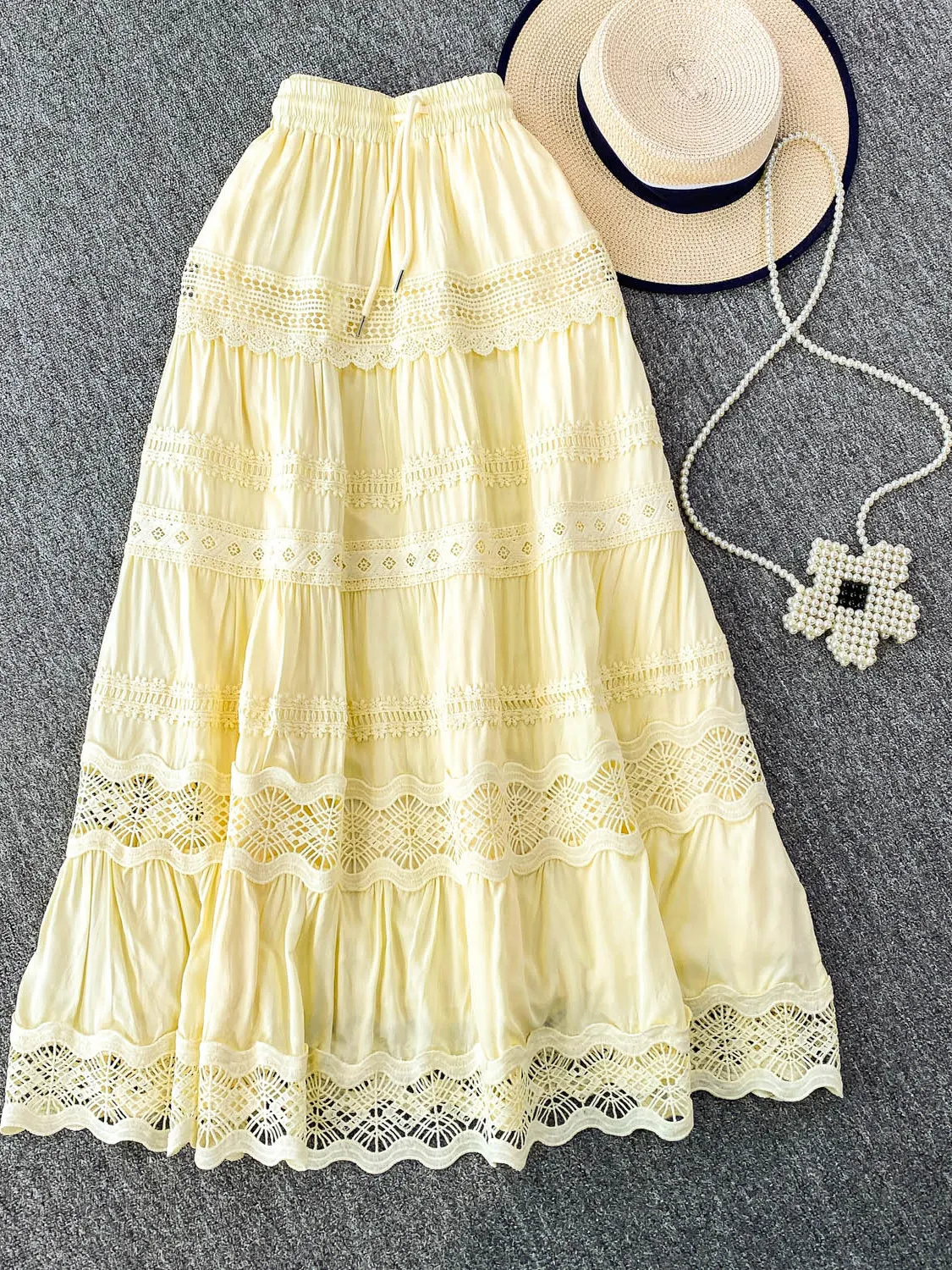 تنورة كعكة من الدانتيل الحلو للسيدات بخصر عالٍ للتخسيس ميدي f تنورة وردية لطيفة للرياح Sle للتنقل مضادة للتجاعيد كورية... #3