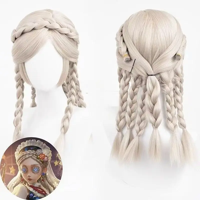 Identity V Painter Edgar Valden Cosplay Wig Platinum White Multi Braids Pre-Styled Long Braid Game Cos Wig For Halloween Party