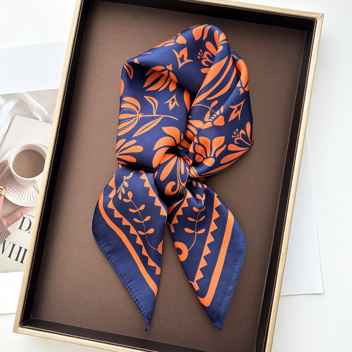 Damen Schal Seidenimitat Satin Schals Retro Paisley Halstuch Foulard Quadratische Haarbänder Damenschals Tücher Wickel – Detail 5