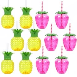 6/10pcs Hawaiian Party Decoration Pineapple Strawberry Drinking Cup Juice Cups Hawaii Luau Birthday Summer Tropical Party Decor