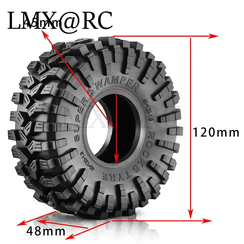 LMX RC 4pcs 120mm 1.9 Rubber Tire Wheel Tyre for 1/10 RC Crawler Car Traxxas TRX4 RC4WD D90 Axial SCX10 90046 II III Redcat