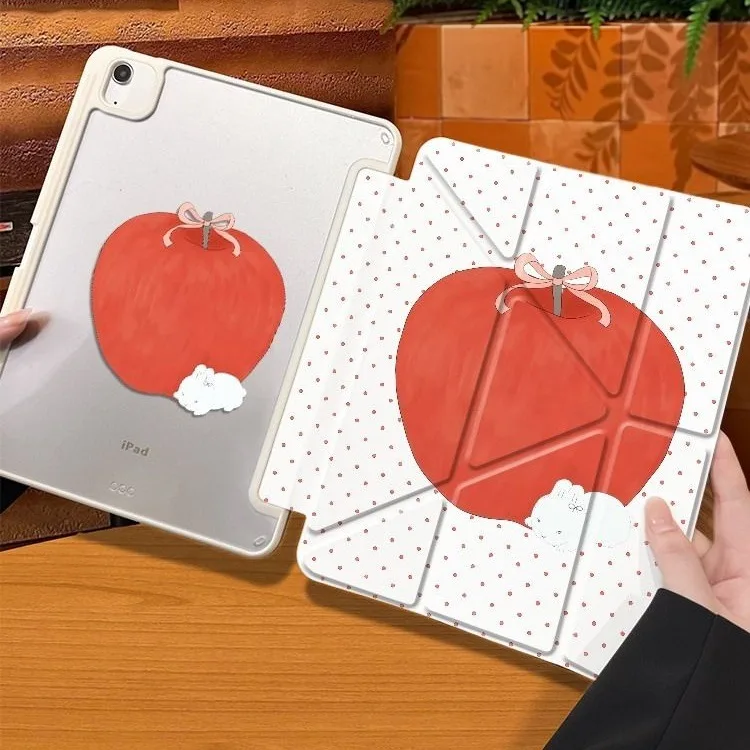 Bunny Rabbit Red Apple Bow Pen Slot Tablet Case For iPad 2026 Air 8 7 6 4 3 2 1 Pro 2024 11in 12th 11 10 9 8 7 6 5th Cover