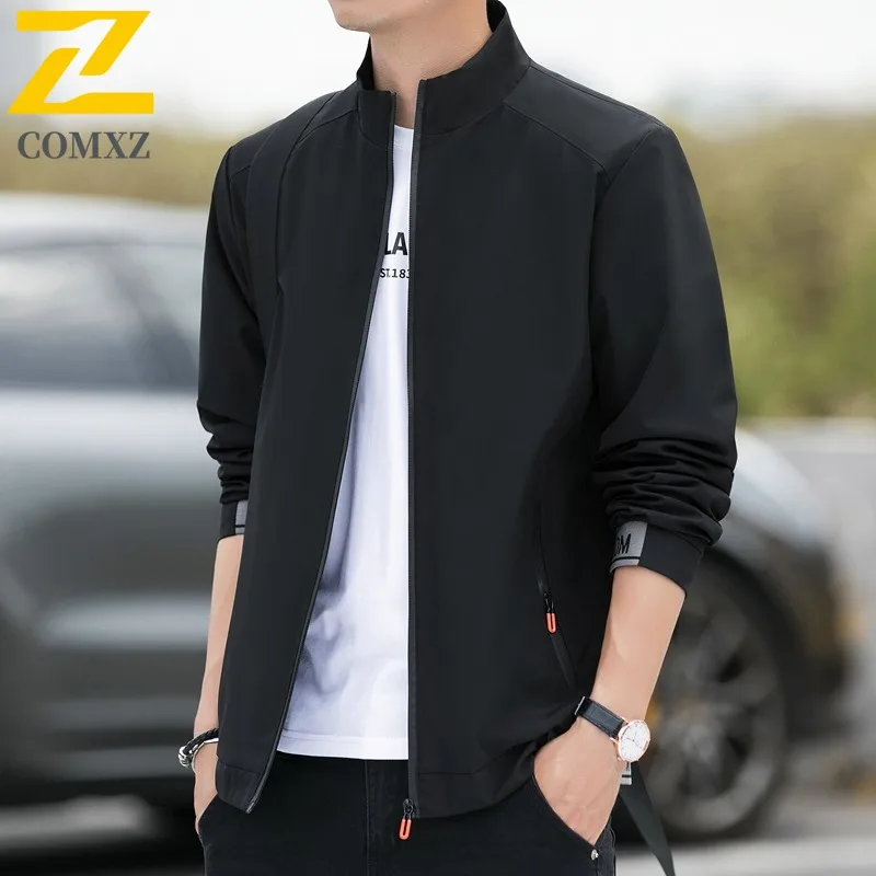 

COMXZ 2025 Mens Lightweight Stand Collar Jacket Spring Autumn Youth Casual Business Style Coat Fashion Outerwear