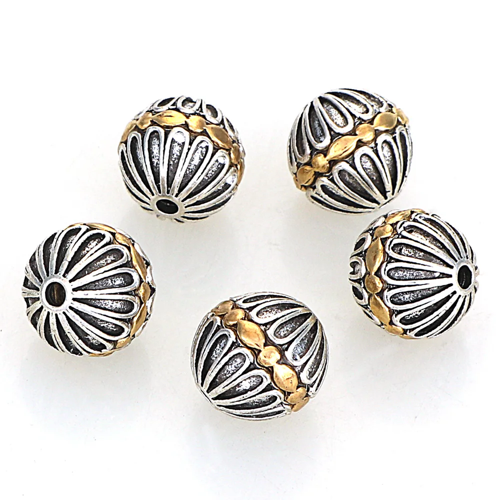 Miasol 5Pcs 12MM Antique Golden Silver Plated Color Cast Metal Striped Round Spacers Beads For Diy Jewelry Making Accessories