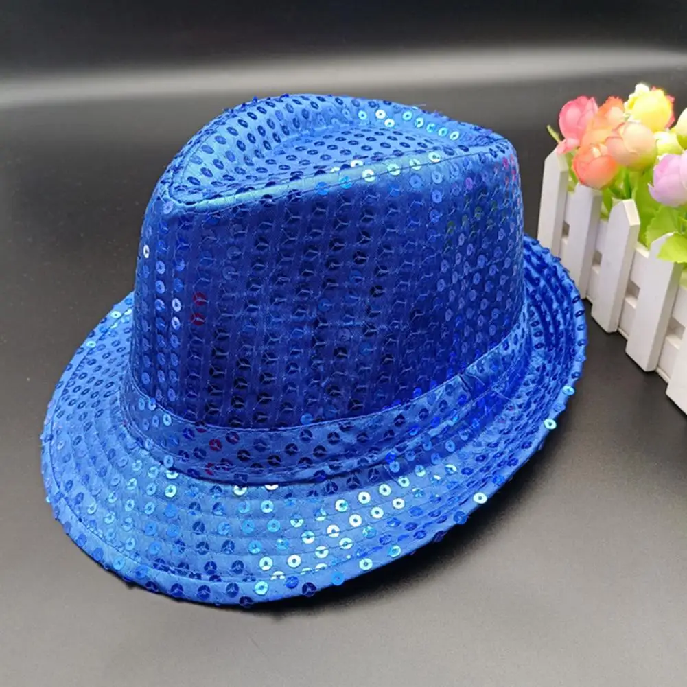 Adult Kids Sequins Jazz Hat Boys Girls Fedoras Short Brim Hemming Performance Sequins Hat Party Holiday Caps Carnival Hat