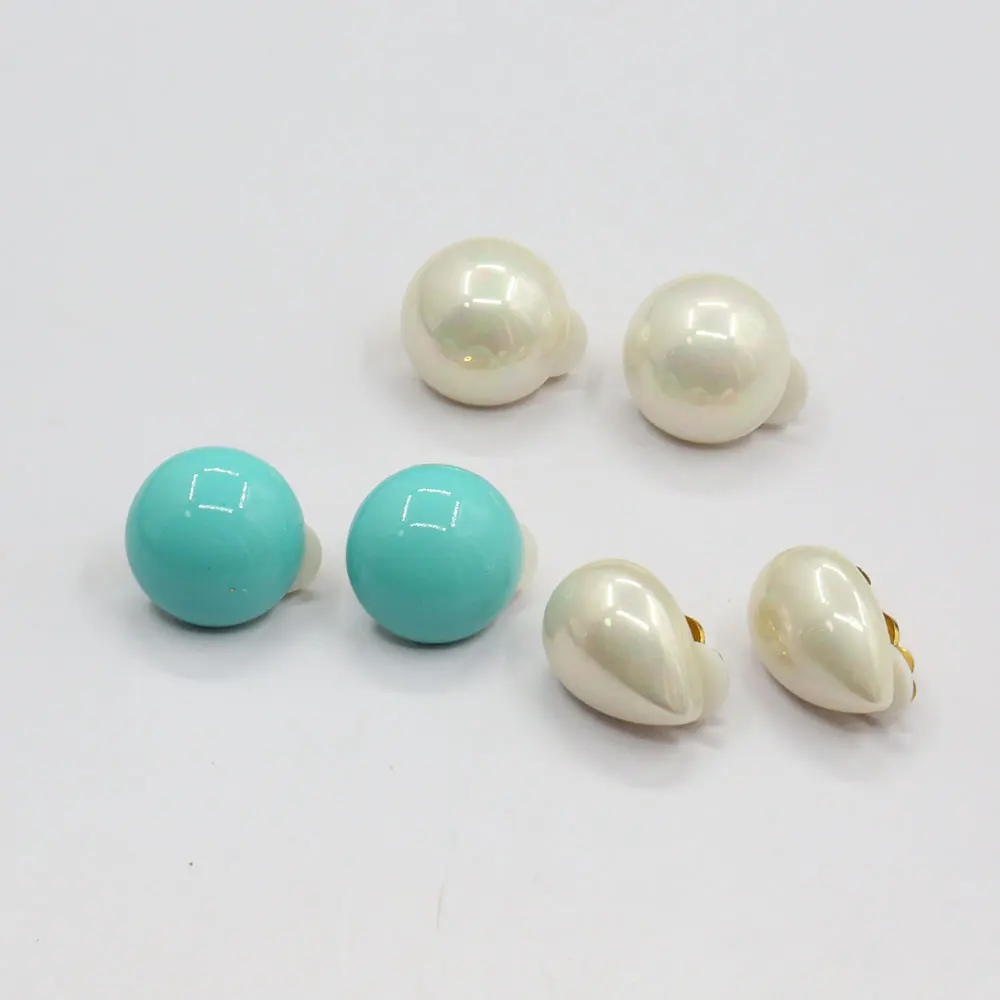 GuaiGuai Jewelry Natural White Shell Turquoise Blue Pearl Ear Clip Earrings For Lady Exquisite Jewelry