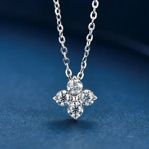 OXTAO Certified Moissanite Lucky Four-leaf Necklaces Earrings Bracelet for Women 100% S925 Silver Jewelry Accessory Sets - Image 7