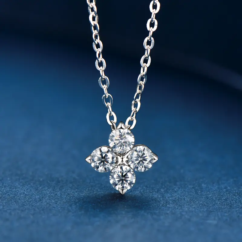 OXTAO Certified Moissanite Lucky Four-leaf Necklaces Earrings Bracelet for Women 100% S925 Silver Jewelry Accessory Sets - Image 7