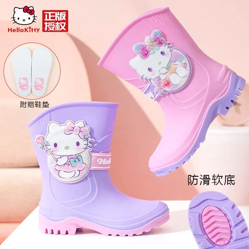 

Hello Kitty Anime Kawaii Sanrio Children Rain Shoes Cute Cartoon Kt Cat Non-Slip Baby Water Boots Lovely Gifts for Girls