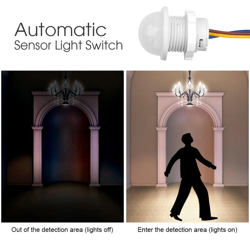 PIR-Bewegungsmelder Intelligenter Schalter für Innen- und Außenbereich Infrarot-Lichtsensor 110V 220V Zeitverzögerungsmodus Einstellbarer Beleuchtungsschalter – Detail 17