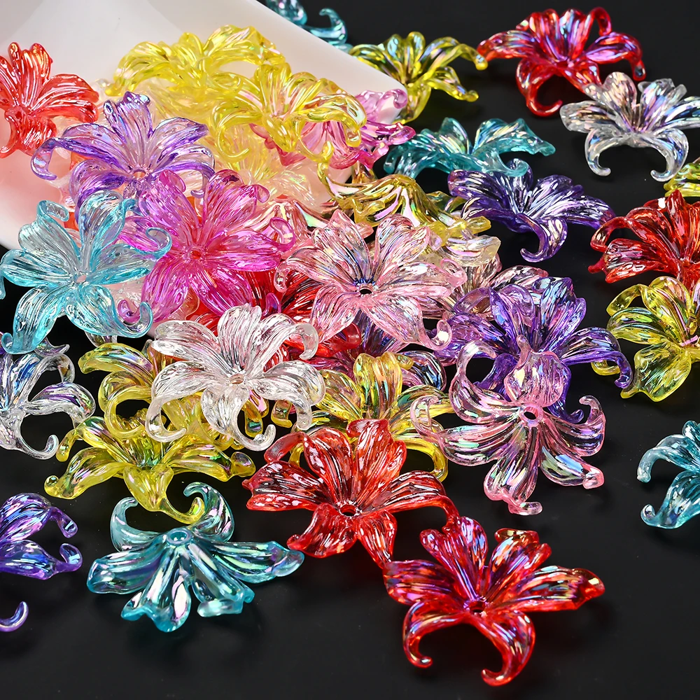 20 Stück mehrfarbige Acryl-Blütenblattperlen, transparente Blumenperlen, DIY-Armbänder, Halsketten, Schlüsselanhänger, Zubehör für die Schmuckherstellung – Detail 7