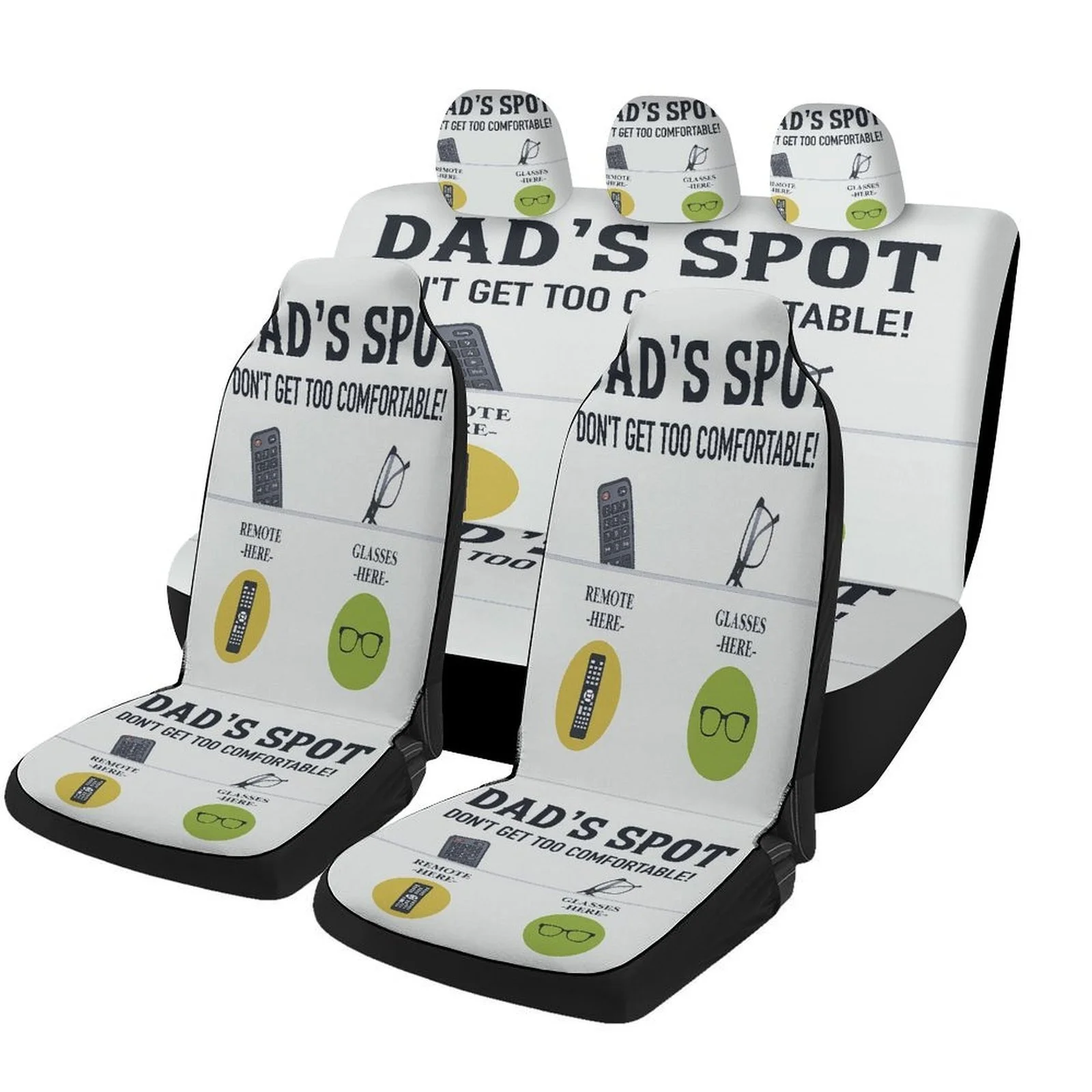 Dad's Spot Setup Designed Car Seat Cover Set For Most Cars, Fashionable Novelty Car Seat Protector Covers Full Set, Car Seat Co