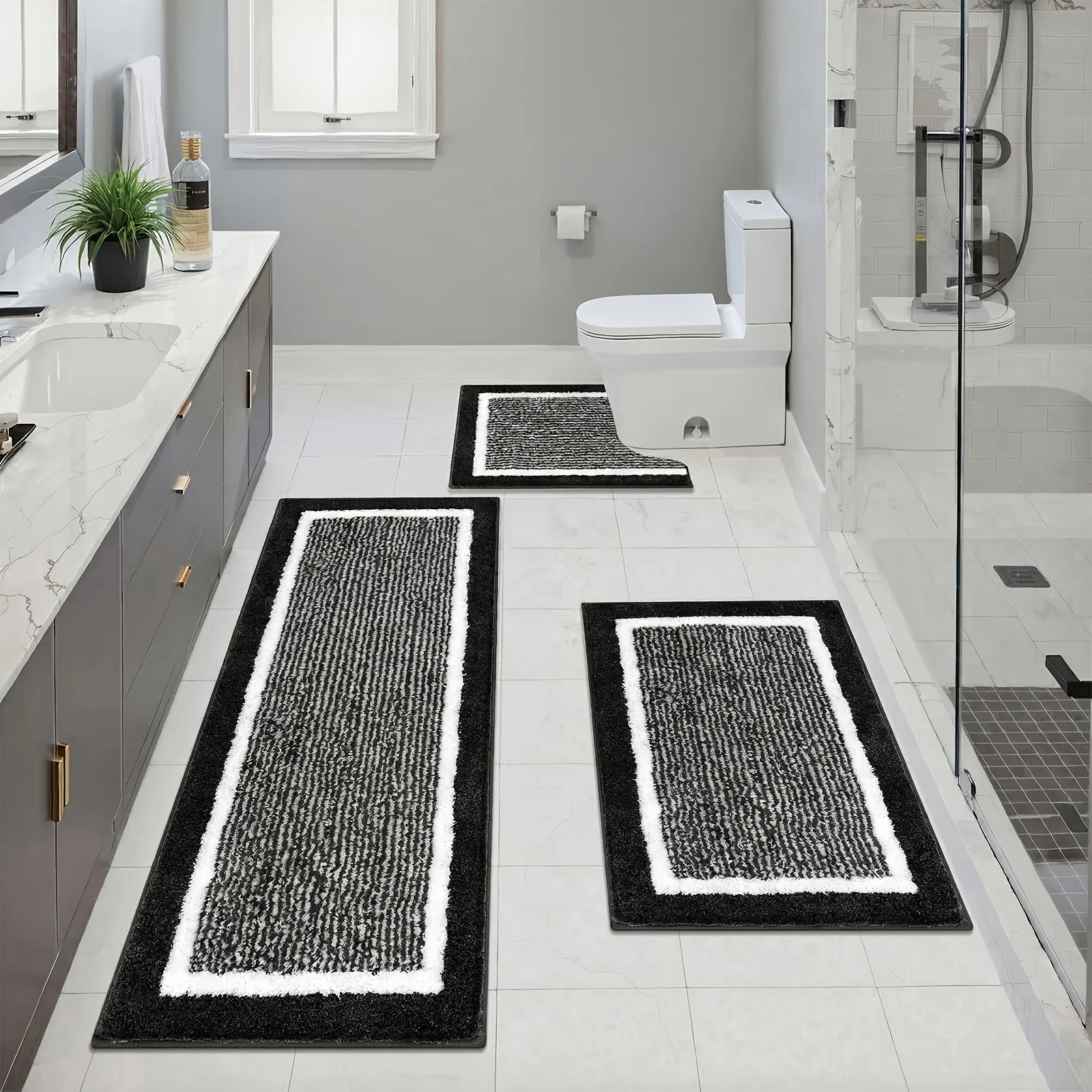 

3-Piece Microfiber Shaggy Bathroom Rug Set – Soft Absorbent Mats with Non-Slip Backing, U-Shaped Toilet Mat Included, Ideal for Tub, Shower & Floor Decor