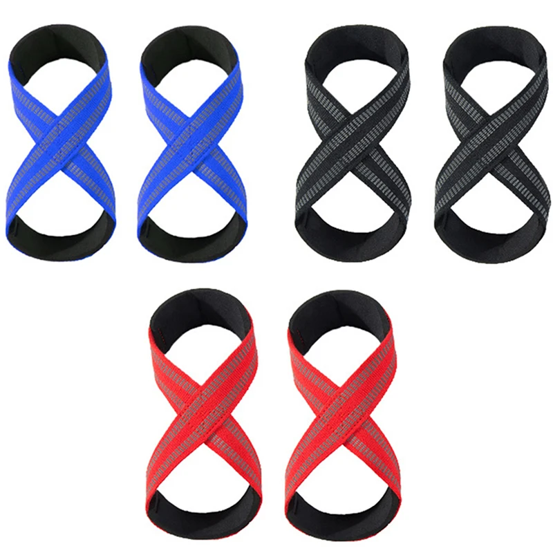 Anti Slip Silicone Rubber Figure 8 Word Padded Weightlifting Belts Cotton Deadlift Powerlifting Straps Pull-ups Bands