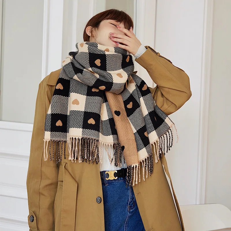 Printed Imitation Cashmere Shawl Scarf For Women Winter Keep Warm Plaid Neckscarf Tassel Fashion Wraps Stoles 180*70cm