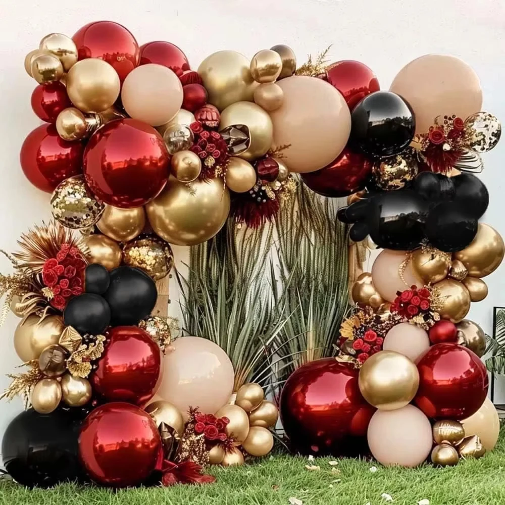 Kit de guirnaldas de arco de globos dorados y negros burdeos, 105 Uds., para cumpleaños, Baby Showers, boda, graduación, celebración, decoración de aniversario