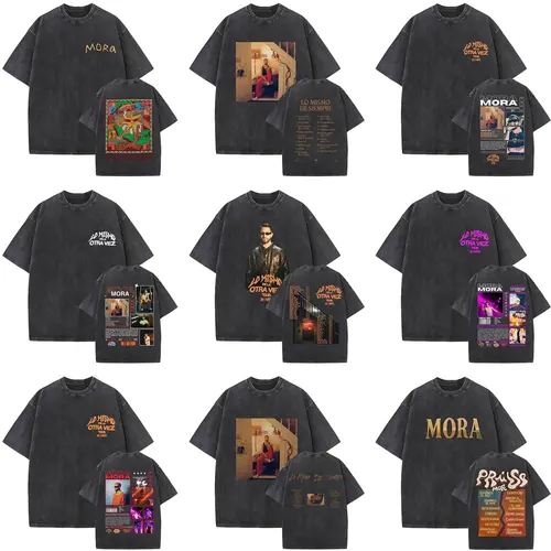 Camiseta Vintage lavada de rapero Mora limitada, camisetas Lo Mismo De La Otra Vez Tour 2025, camiseta de música Pop a la moda de Hip Hop para hombres y mujeres