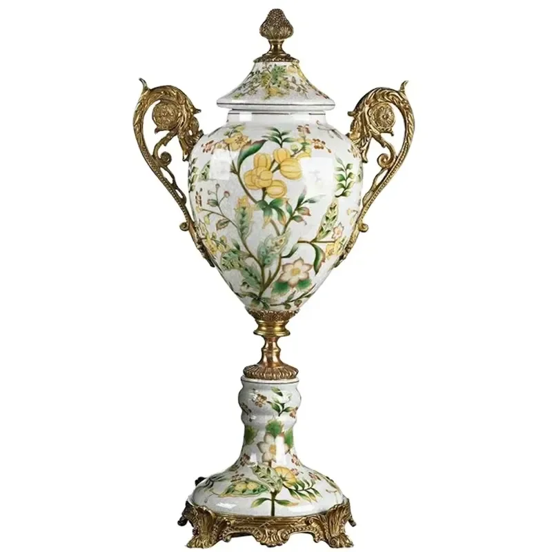 Hot Sell 2021 Newest Designs Ceramic Brass European Style Vase for Office Hotel Home Decoration