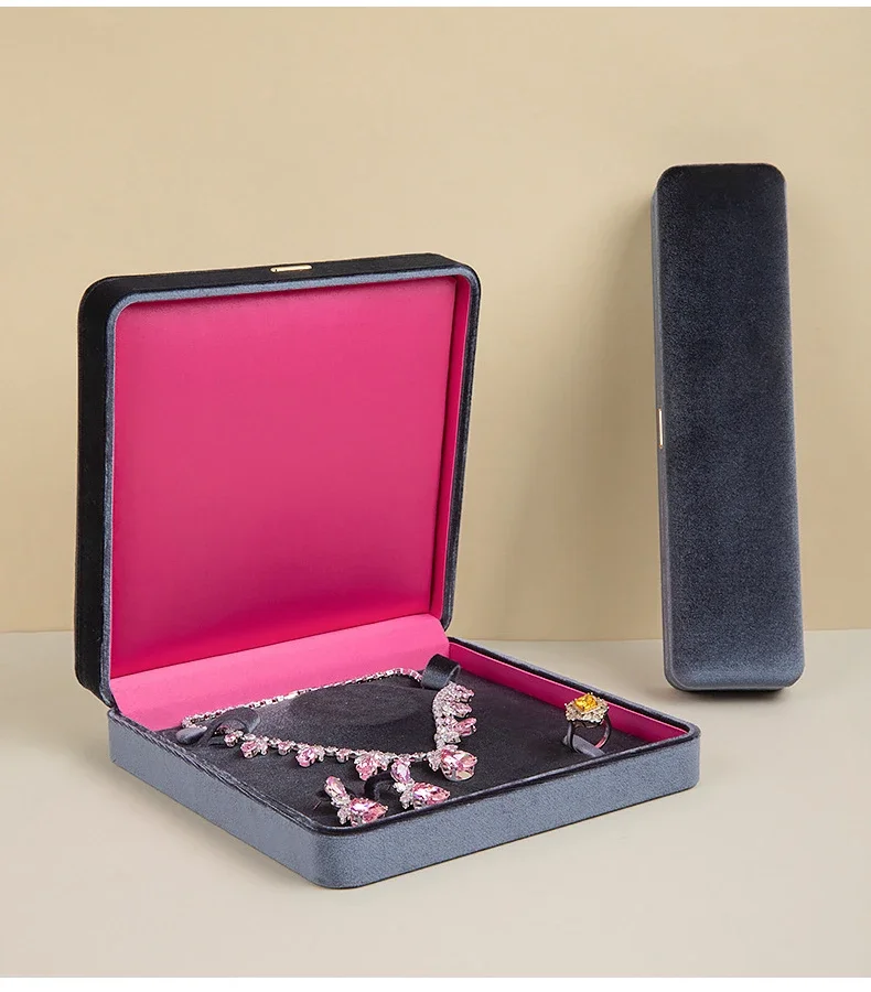 High End Rounded Edge Velvet Jewelry Storage Box with Multi Compartments for Earrings Rings Bracelets Necklaces Organizer Gift