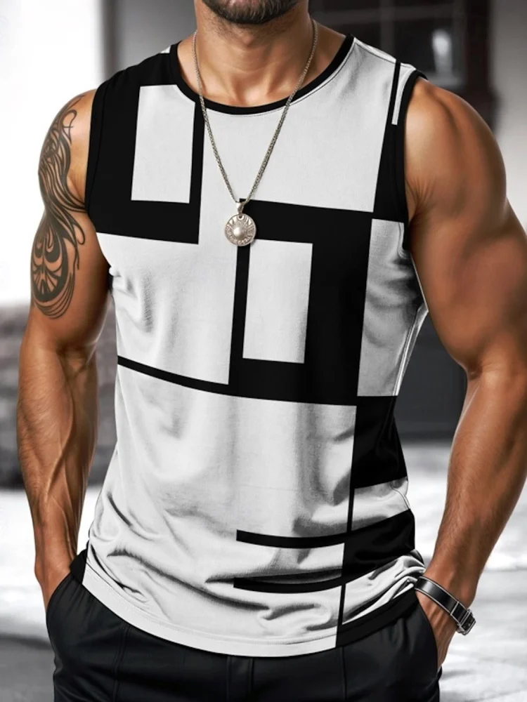 

2025 New 3D Stitched Printed Men's Sports Sleeveless T-shirt Summer Daily Casual Men's Tank Top Outdoor Street Fitness Men's Top