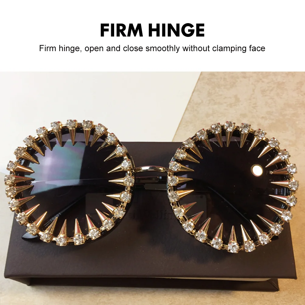 

1set Retro Rivet Rhinestone Studded Sunglasses For Women Vintage Round Eyewear Lightweight Uv Protection Party Sun Glasses