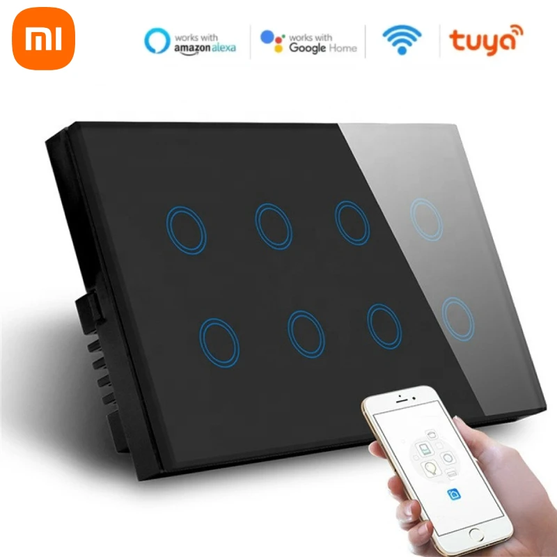 Xiaomi-Interruptor Tuya Smart Touch Wall, Painel de Vidro, WiFi, 8Gang, Aplicativo Tuya, Compatível com Alexa, Google Home, Controle da Casa Inteira