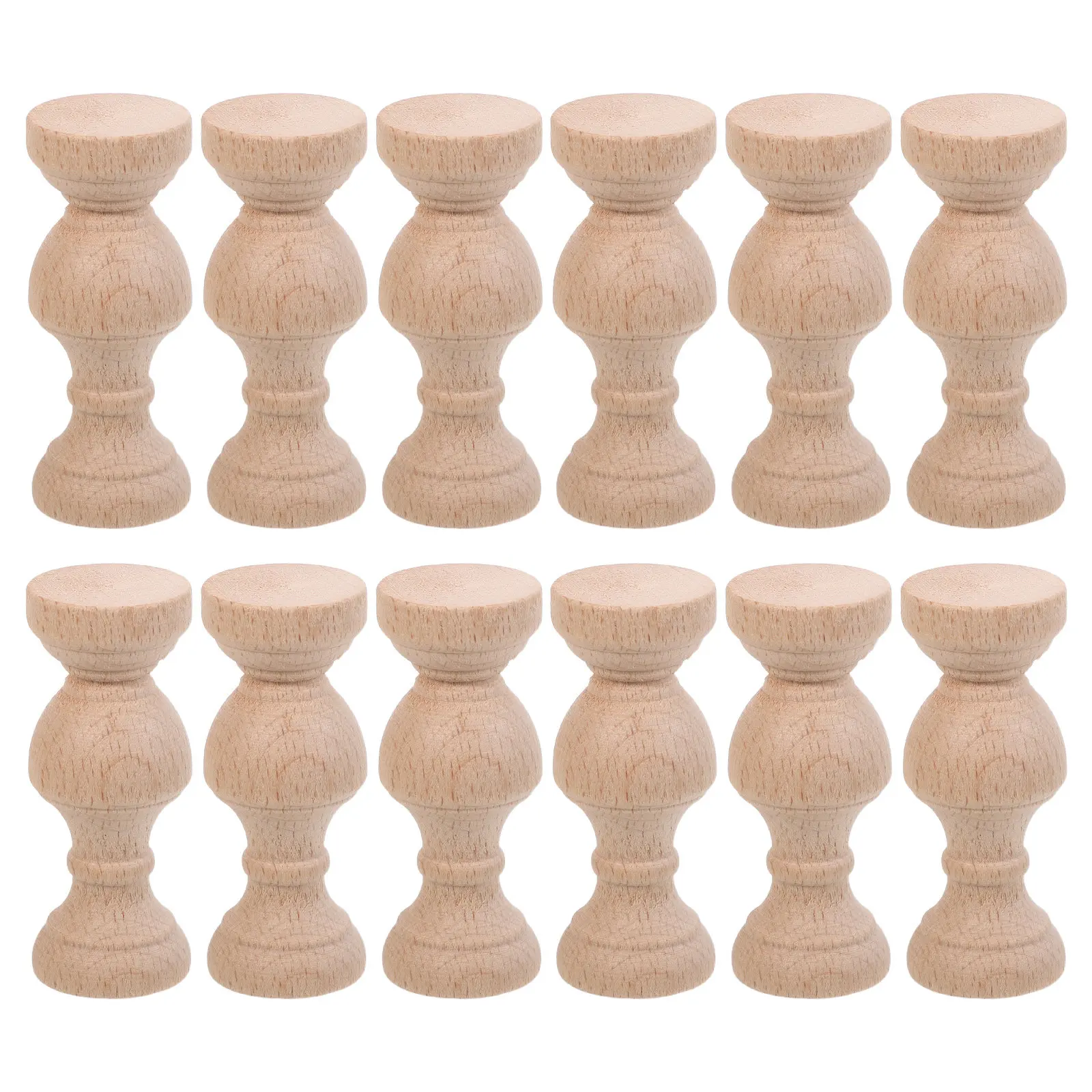 12Pcs Solid Wood Spindles Unfinished Roman Style Decorative Columns Bed Post Finials DIY Furniture Restoration Staircase Wine