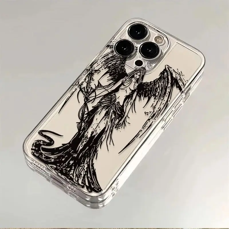 Black Angel Death demon Clear Soft Case protection for iPhone 15 14 13 12 11 14 Pro Max XR XS 7 8 Plus SE X Coque