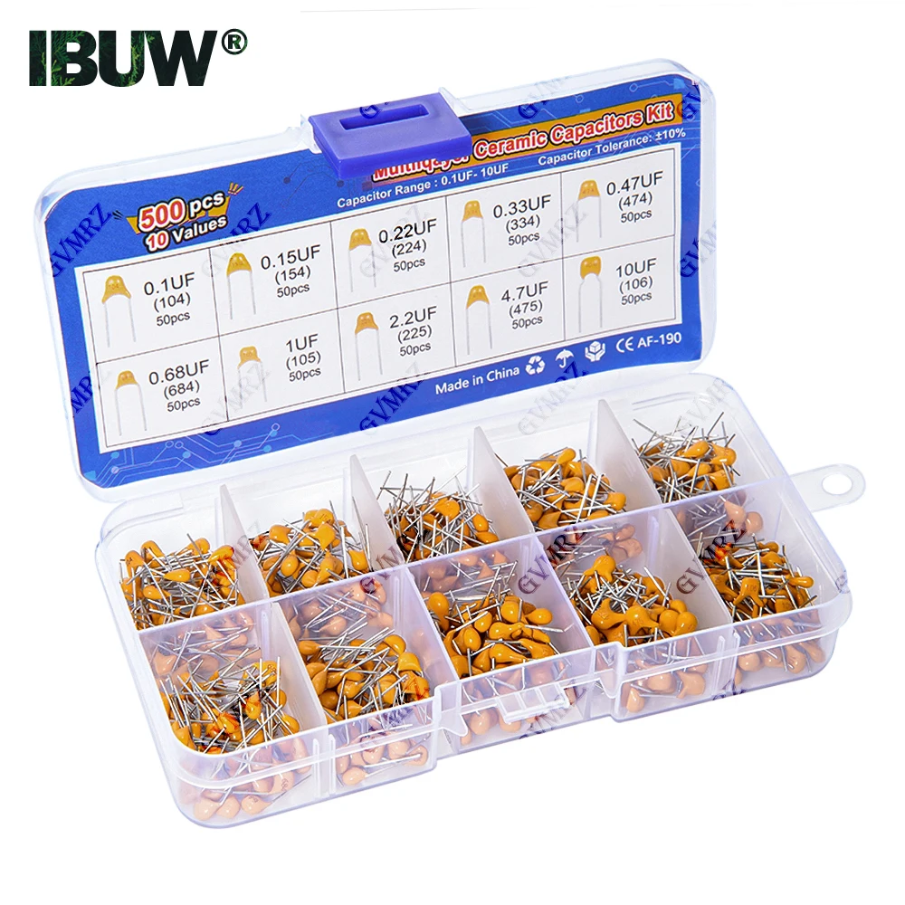 10Values monolithic ceramic capacitor 0.1UF-10UF kit 0.15UF 0..22UF 0.33UF 0.47UF 0.68UF 1UF 2.2UF 4.7UF each 50PCS
