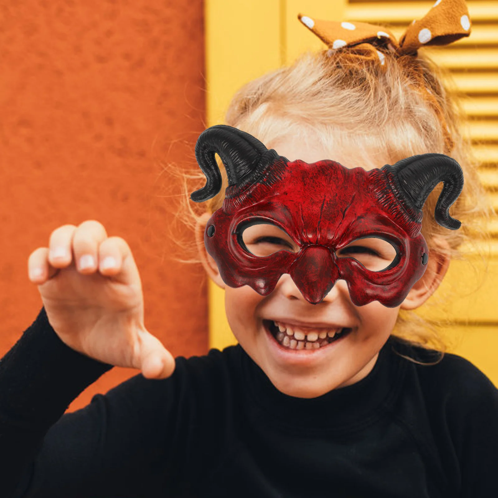 Máscara de media cara, accesorios para fiesta de Halloween, cuerno, máscaras de miedo tipo fantasma, terror divertido y Horrible