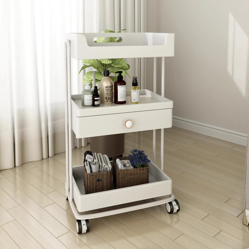 

Cream Style Cart with Wheels Salon Trolley Work Cart Professional Luxury Salon Trolley Minimalist Design Furniture Carritos Lstc