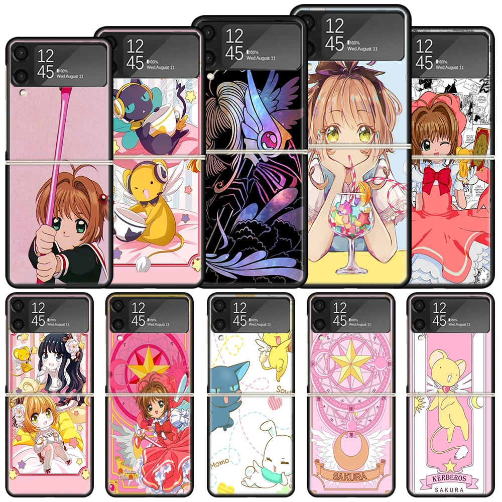 CardCaptor Sakura Anime Shockproof Hard Case For Samsung Galaxy Z Flip 4 5 3 5G Phone Cover Z Flip3 Flip4 Flip5 Black Fundas She