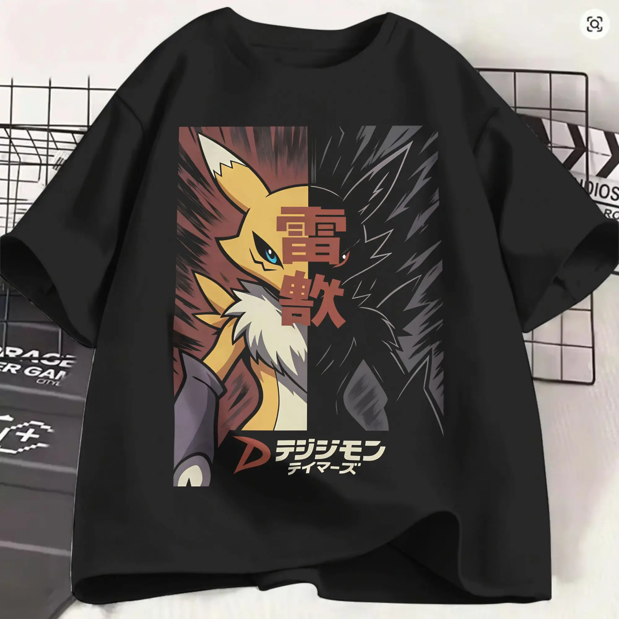Moiré Renamon Spirit T Shirts Men Cotton Novelty T-Shirt Crew Neck Digimon Tees Short Sleeve Tops Summer