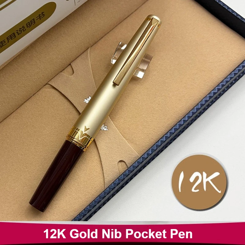 Limited WingSung Junlai 610 Red/Black Pocket Fountain Pen 12K Gold Nib EF/F/M Business Writing Gift School Office Gift Box Set