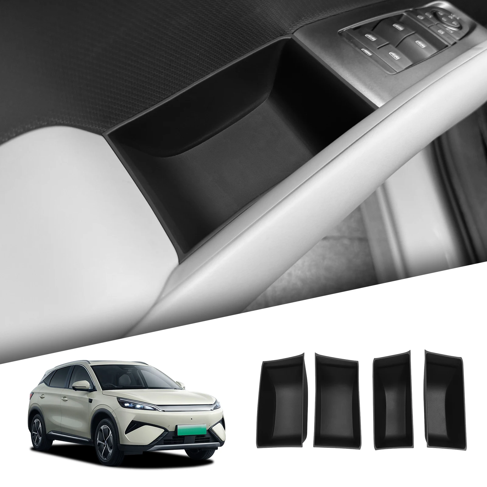 ZUNDUO für BYD ATTO 3 evo / YUAN PLUS 2025 2026 Auto-Türgriff-Aufbewahrungsbox Vordere und Hintere Türablage Organizer TPE Auto-Zubehör