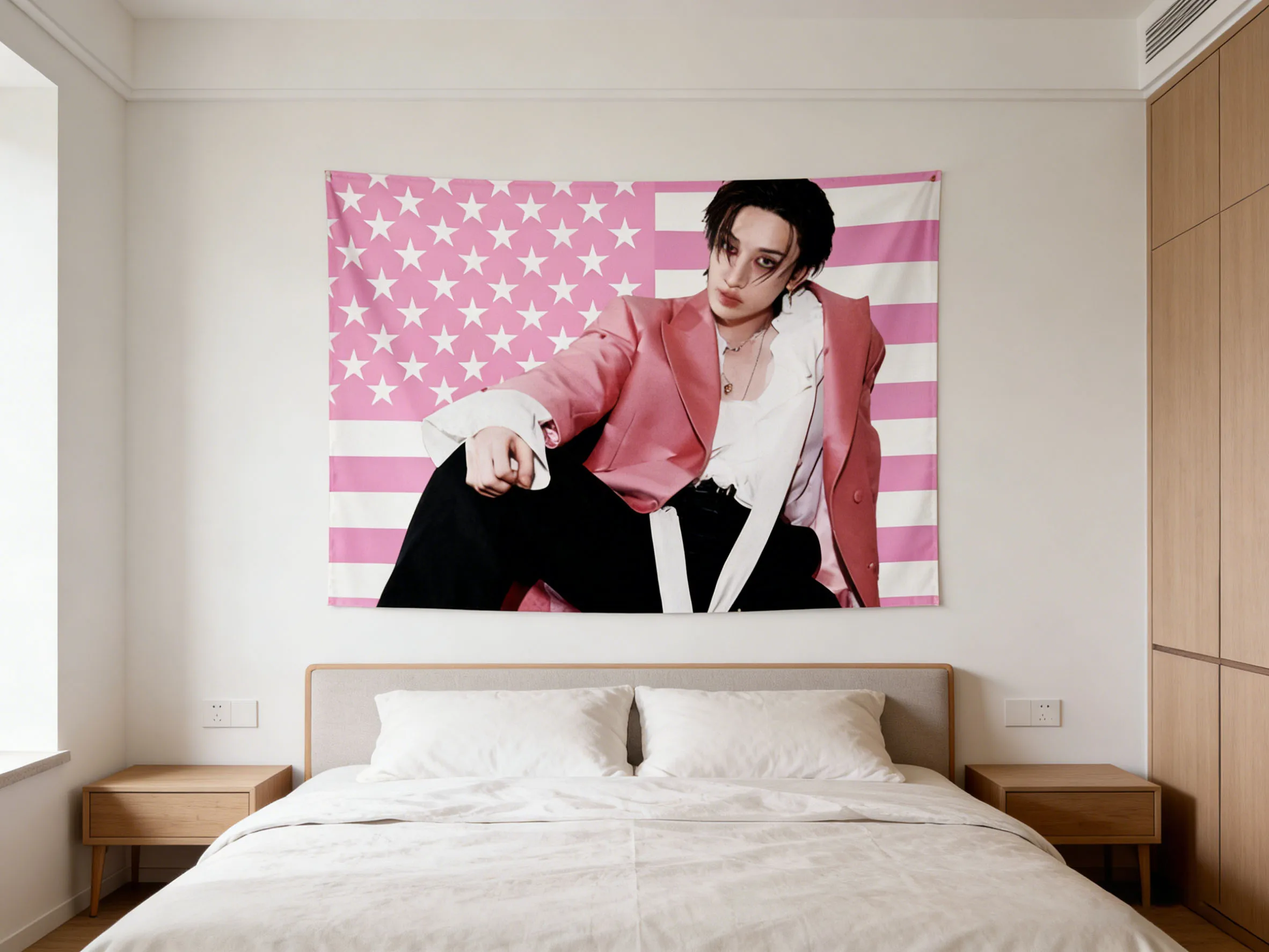 1pc Pink Bang Chan Flag Tapestry A Perfect Gift For Fans Wall Hanging K-pop Idol Indoor Wall Decor for Bedroom Dormitory Party