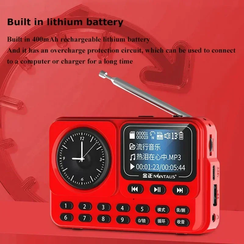 Portable FM Radio TF USB Music Player Mini Clock Radio Receiver Wireless Bluetooth Speaker HD Recorder Support Lyrics Display