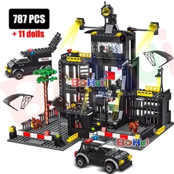 SWAT Police Station Military City Model Set Prison Car Policeman Boat Figures Building Blocks DIY Toy for Kids Birthday Boy Gift