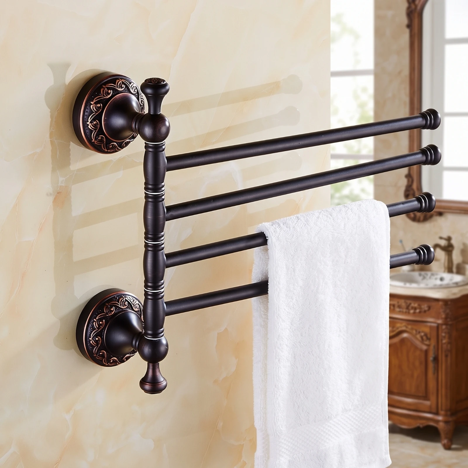 Swivel Towel Rack Quick Drying Swing Arm Towel Bar Hardware Brushed Finish Corrosion Resistant for Homeowners, Bathroom