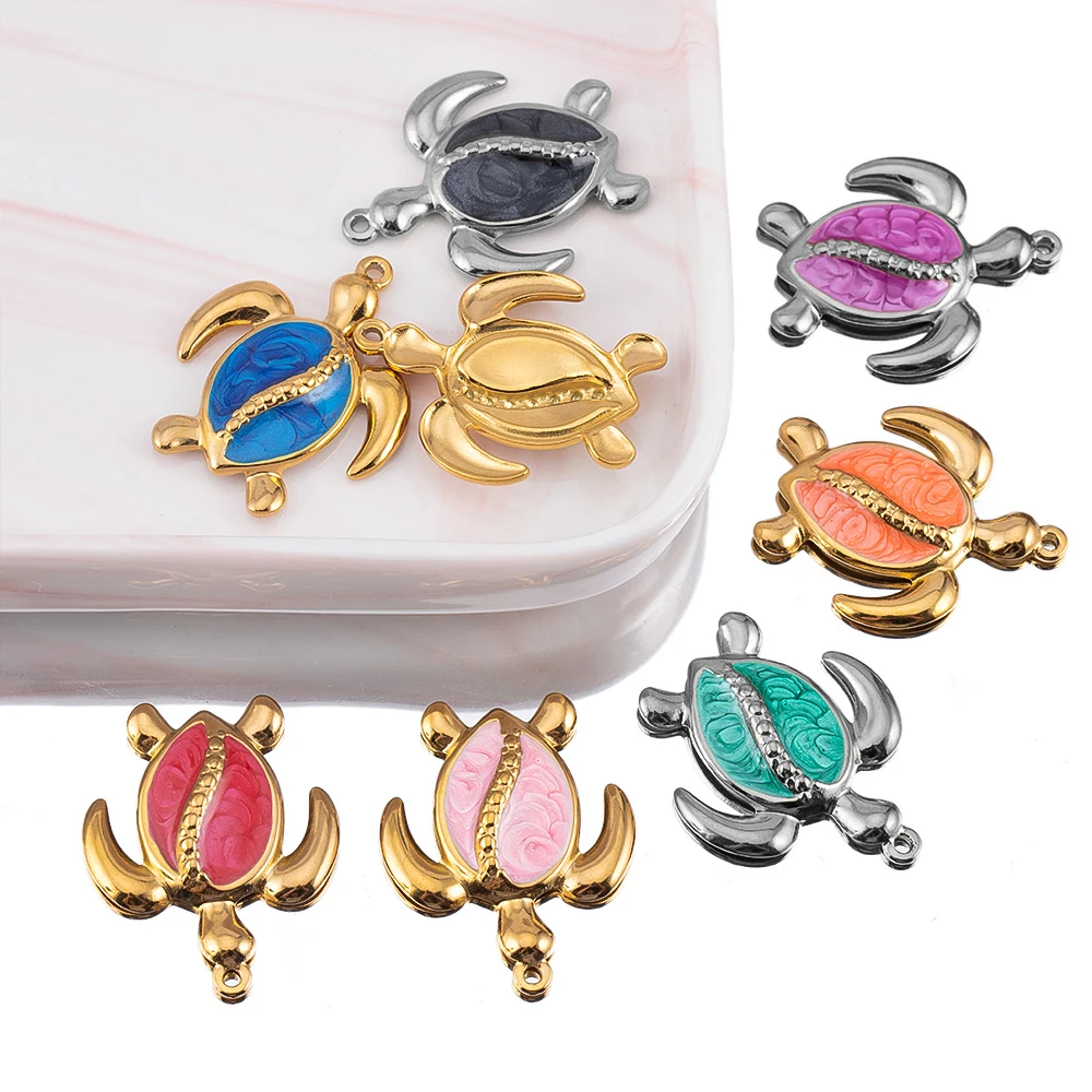 

2pcs French Stainless Steel Drop Oil Turtle Shaped Pendant For DIY Necklace Earrings Accessories Ocean series Pendant Materials