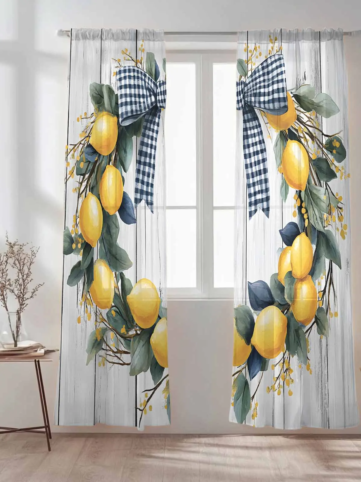 

Country Lemon Garland Window Curtains Bedroom Drape Sheer Tulle Valances Living Room Kitchen Voile Curtain