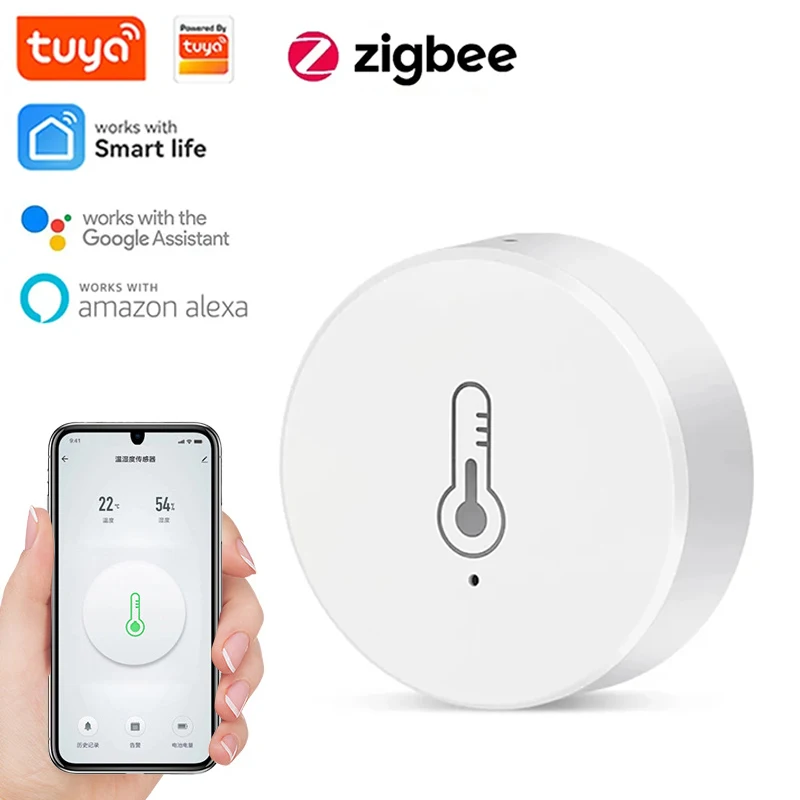 Tuya Smart ZigBee مستشعر درجة الحرارة والرطوبة الذكي يعمل بالبطارية لأمن Google Home Assistant Smart Life App Alexa