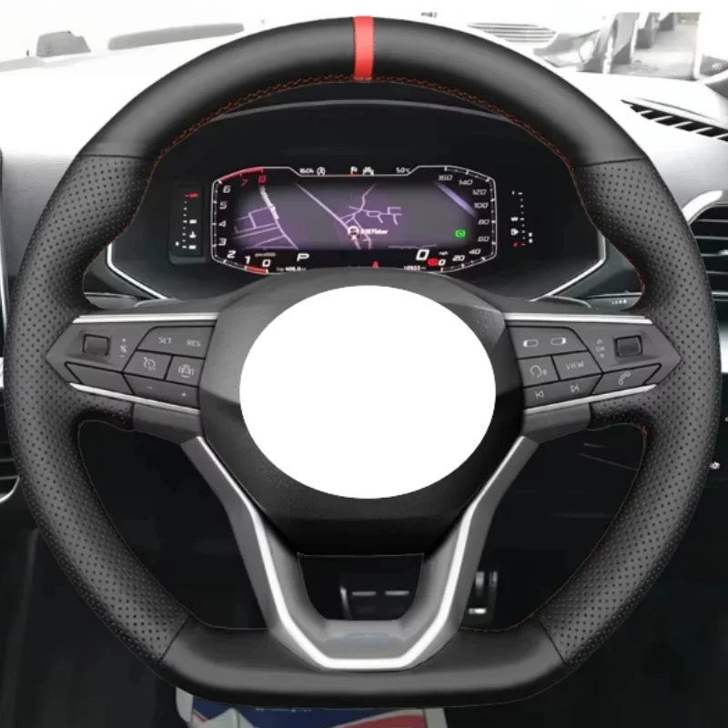 Housse de volant en cuir cousue main sur mesure pour SEAT Leon IV, Ateca Tarraco 2020-2022, Ibiza 6F, Arona 2021-2022