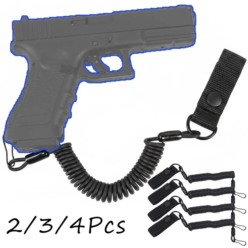 2/3/4Pcs Tactical Pistol Anti-Lost Elastic Lanyard Secure Handgun Spring Lanyard Gun Safety Strap Rope for Key Chain Flashlight
